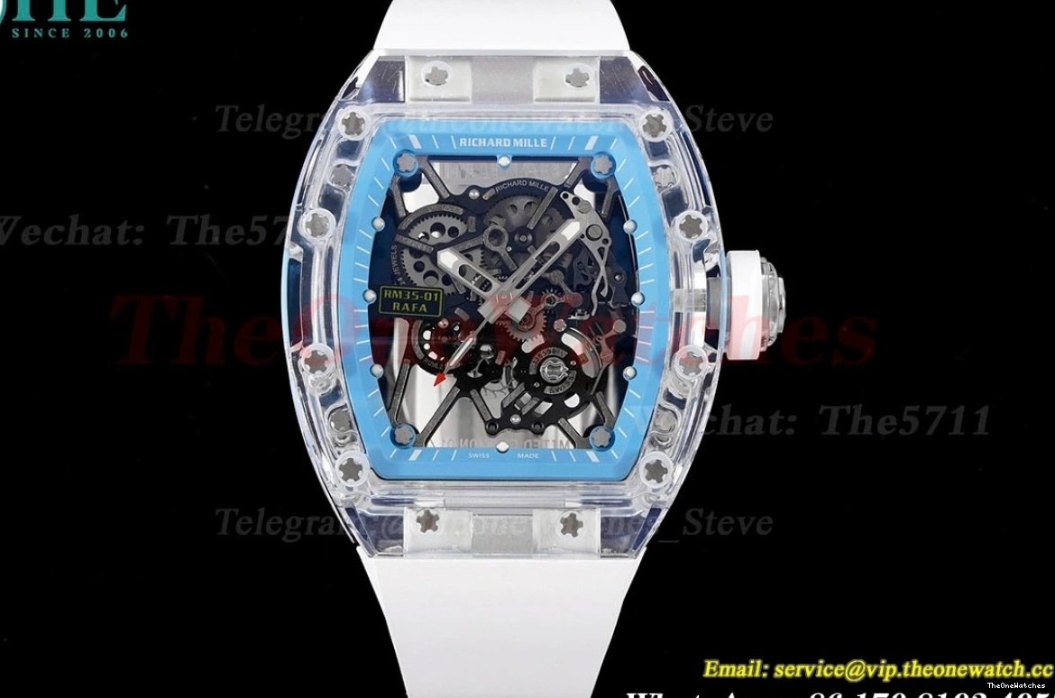 White Blue Rubber With Clone Strap Dial Transparent Skeleton RMSF RM35-01 RMUL2 0127
